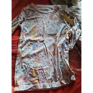 2 Piece Pants And  Shirt Set Bamboo White Flowet With Bunnies  Easter  4 T